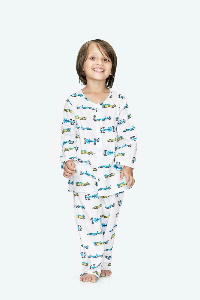 Kids- Racing cars Print Pure Cotton Nightsuit