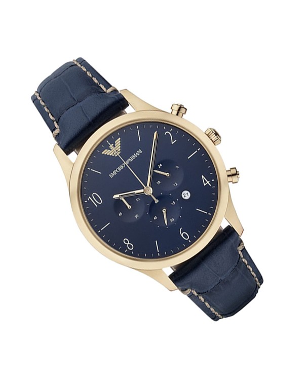 EMPORIO ARMANI Chronograph with Blue Leather Strap Men's Watch