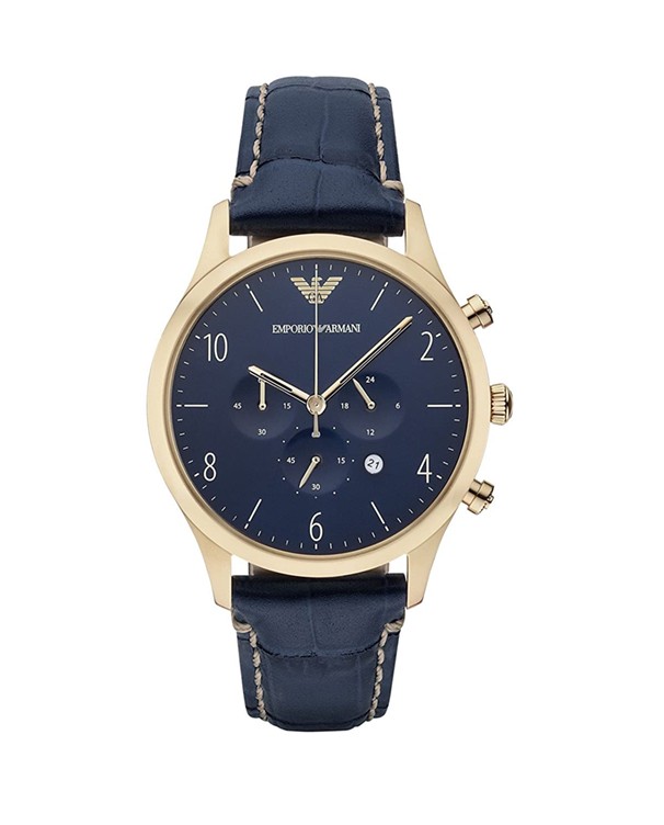EMPORIO ARMANI Chronograph with Blue Leather Strap Men's Watch