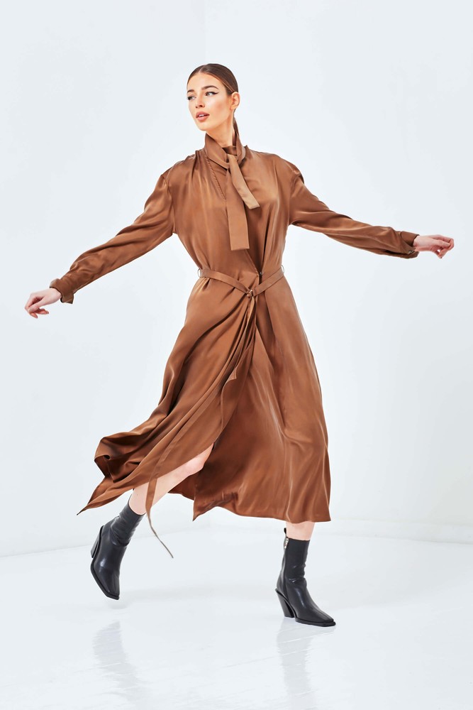 Ula Brown Wrap Dress