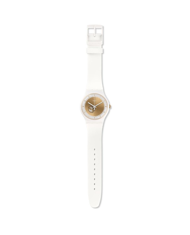 Swatch Model Gold Dial White Strap Silicone Quartz Watch