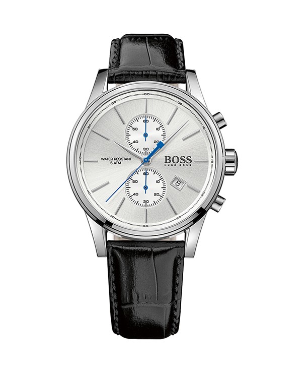 Hugo Boss Men Jet Silver Dial Black Leather Chronograph Watch 1513282