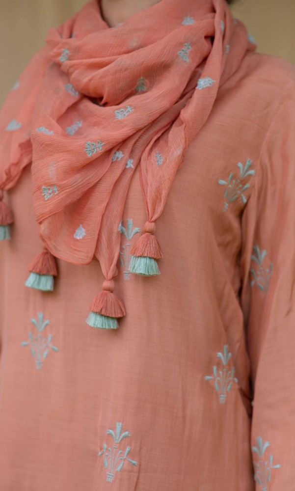 KAPRAAHA RUST EMBROIDERED TUNIC SET