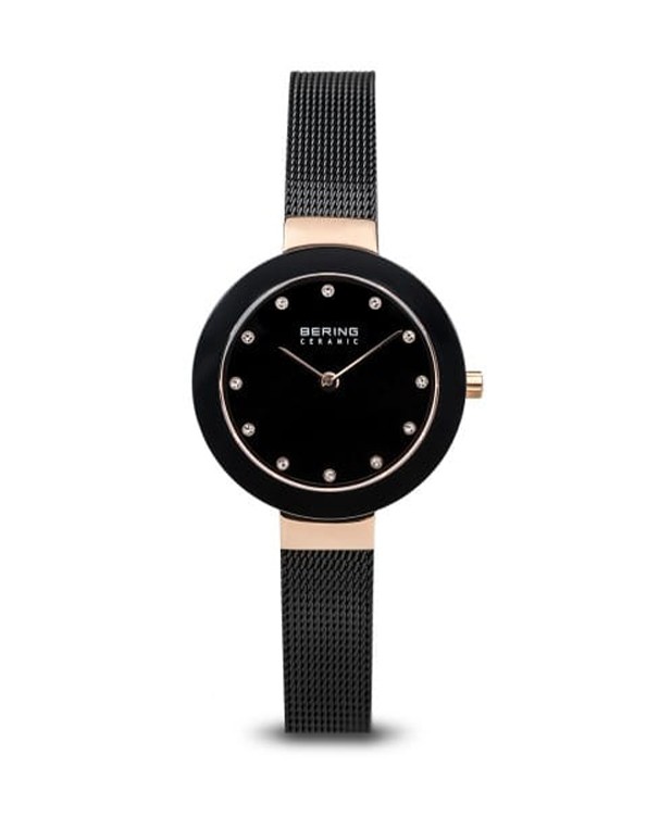 Bering Ceramic Polished Rose Gold Black Lady's Watch