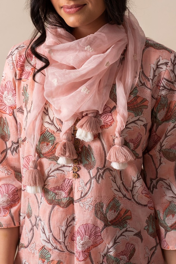 KAPRAAHA PINK FLORAL COTTON TUNIC SET