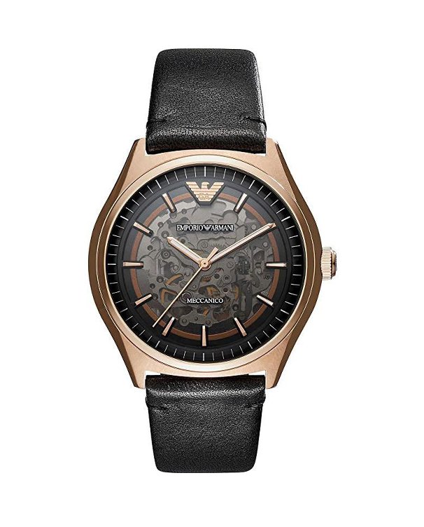 Emporio Armani Meccanico Black Leather Strap Men's Automatic Watch