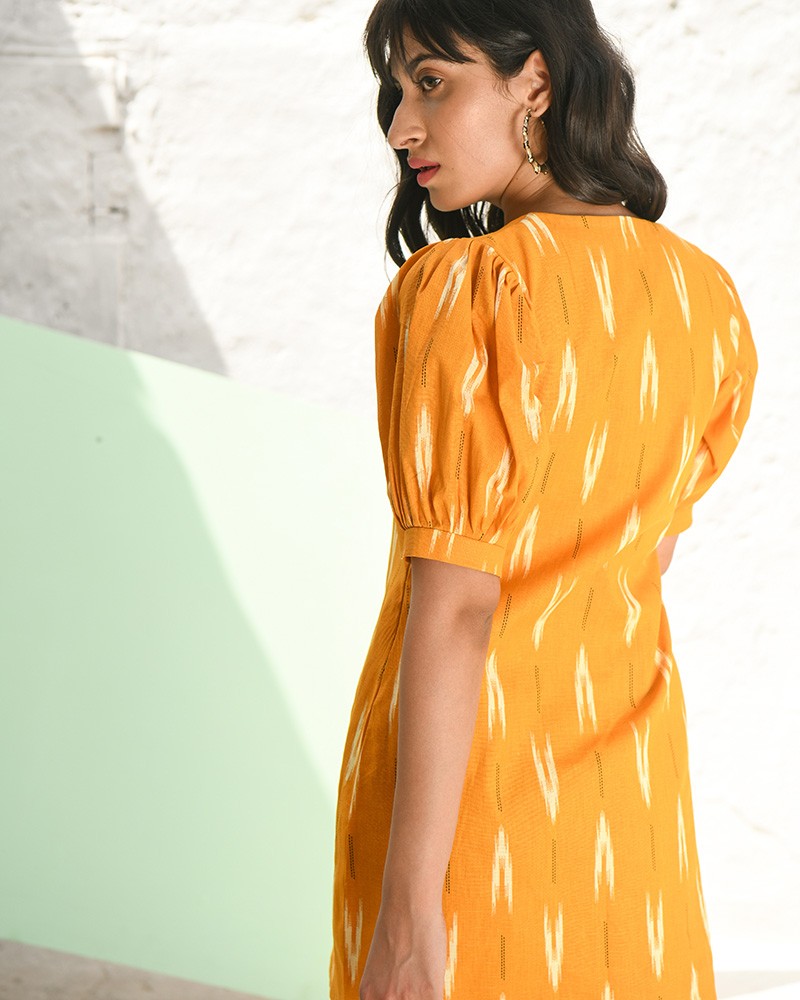 SAGE - Square neck Ikat dress