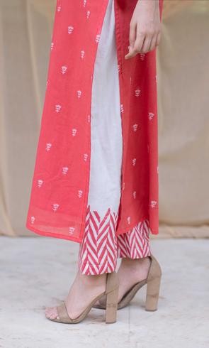 KAPRAAHA SCARLET RED COTTON TUNIC SET