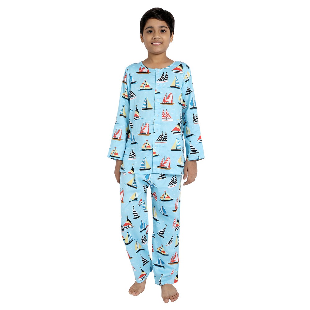 Kids-Sailboat Print Pure Cotton Nightsuit