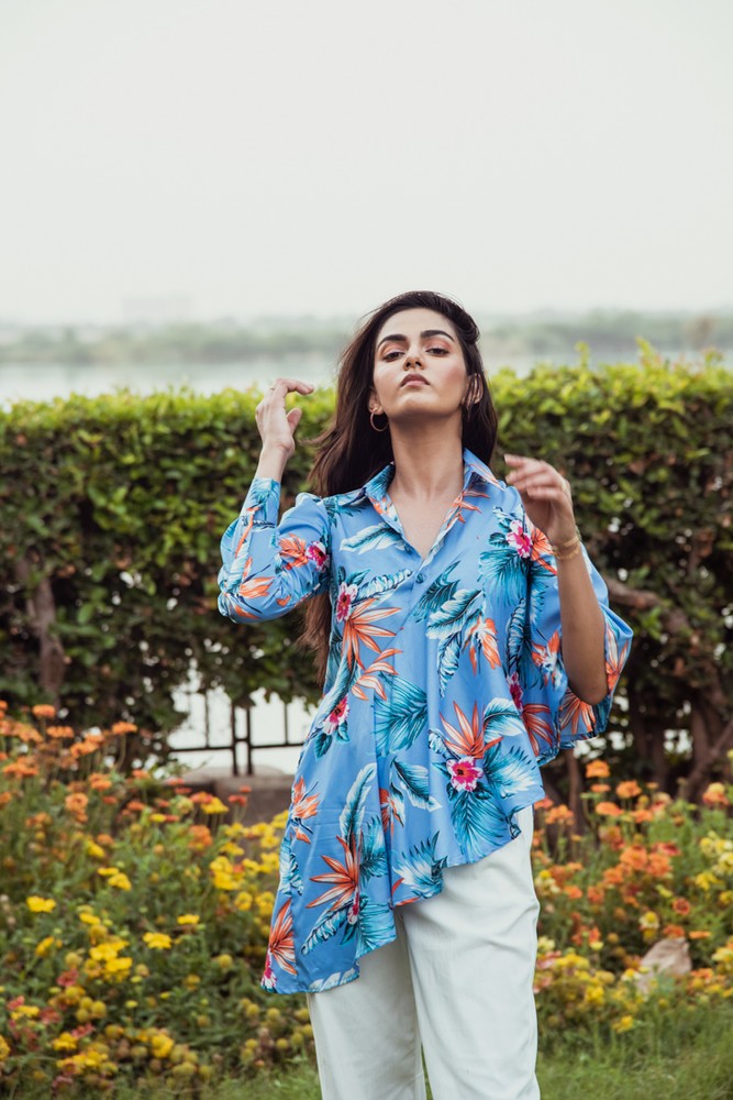 CALI - Tropical Flounce Asym Top