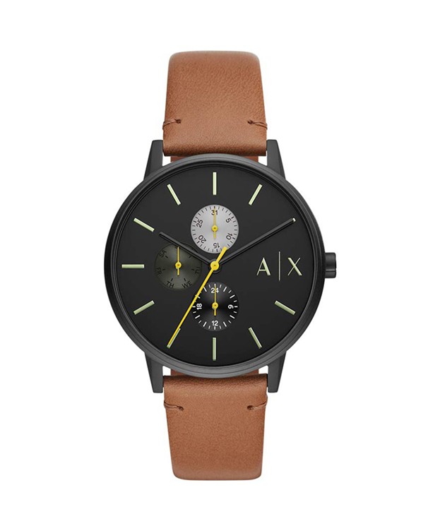 Armani Exchange Black Dial with Brown Leather Strap Men's Watch