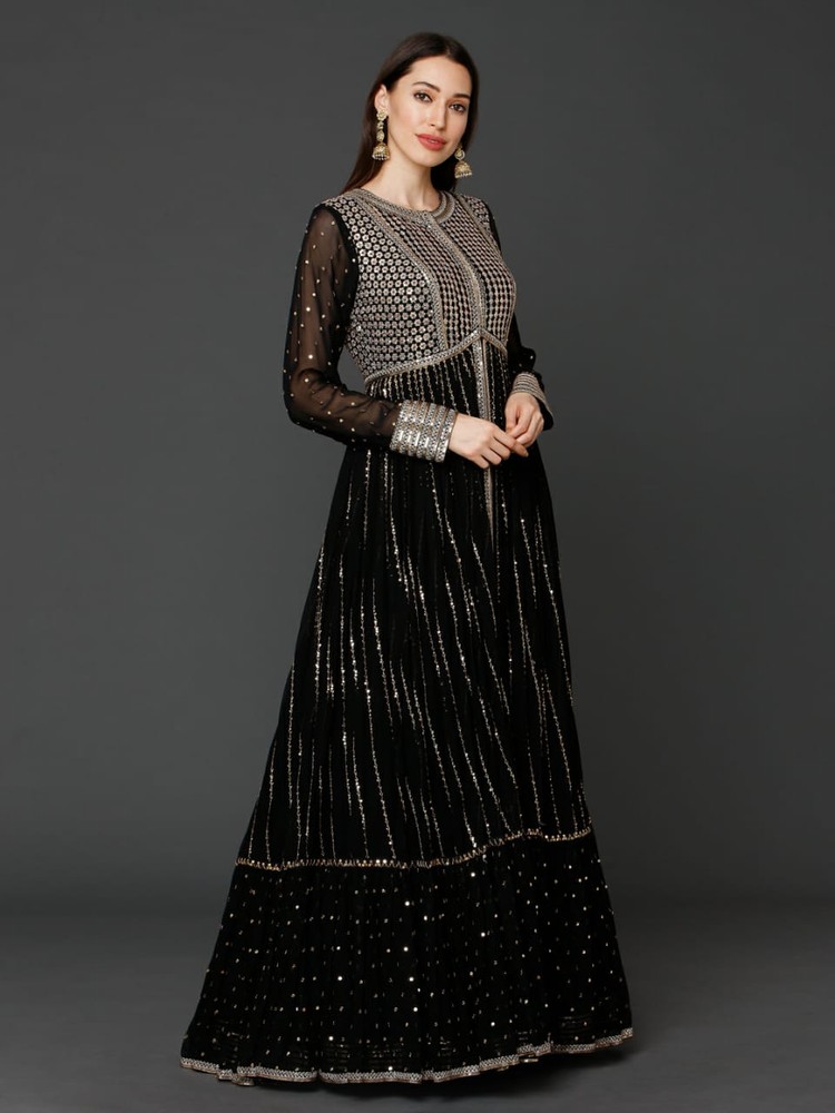 Black Front Cut Anarkali