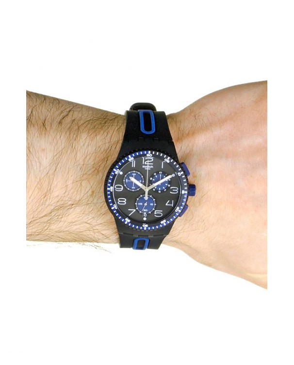 Swatch Dual Tone Strap Black Silicone Chronograph Unisex Watch