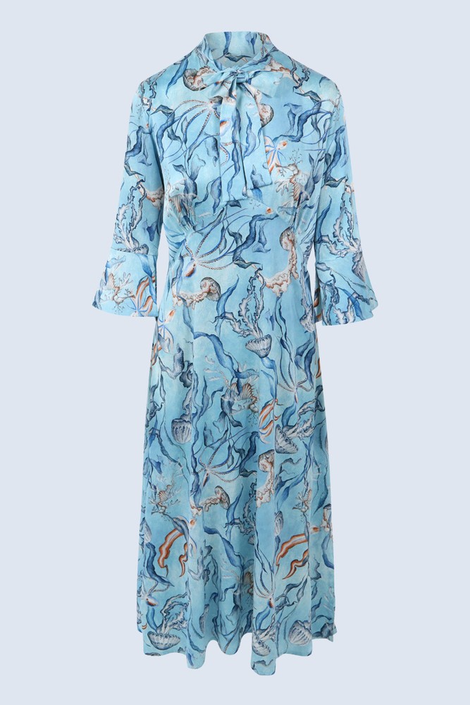 Cyanea printed pussy bow dress