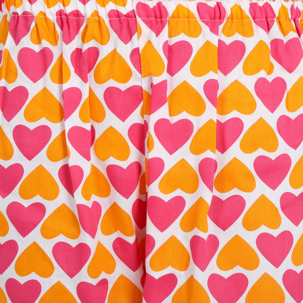 Kids- Pink Orange Hearts Print Pure Cotton Nightsuit