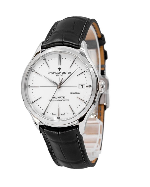 Baume & Mercier Clifton With White Dial & Black Leather