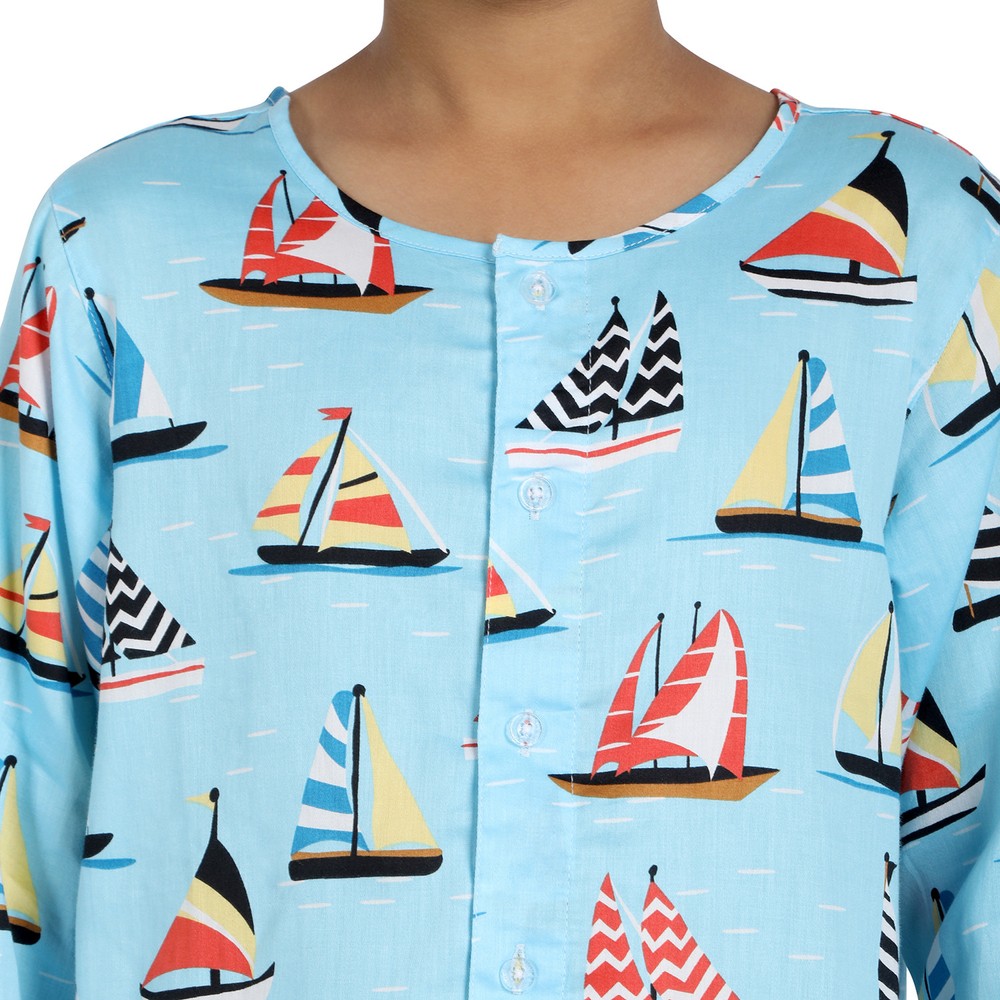 Kids-Sailboat Print Pure Cotton Nightsuit