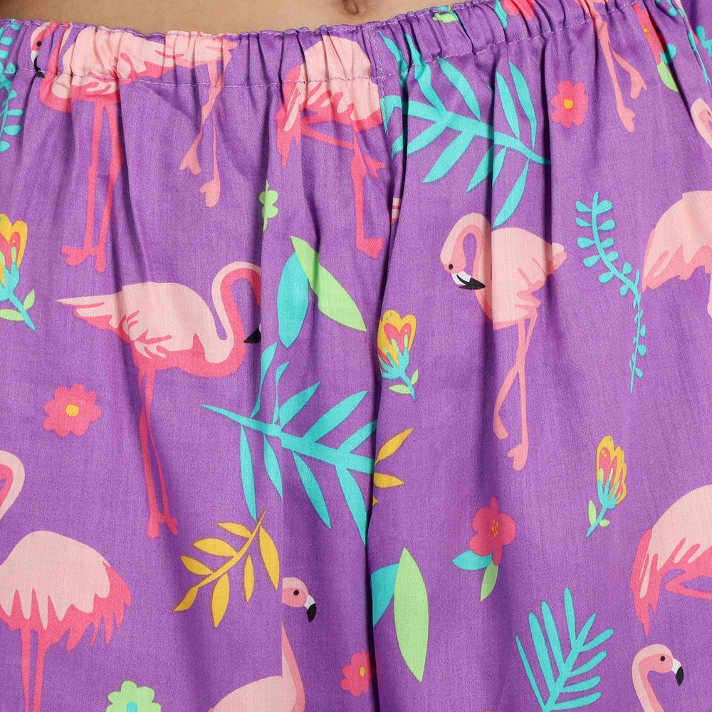 Kids-Flamingo purple Print Pure Cotton Nightsuit