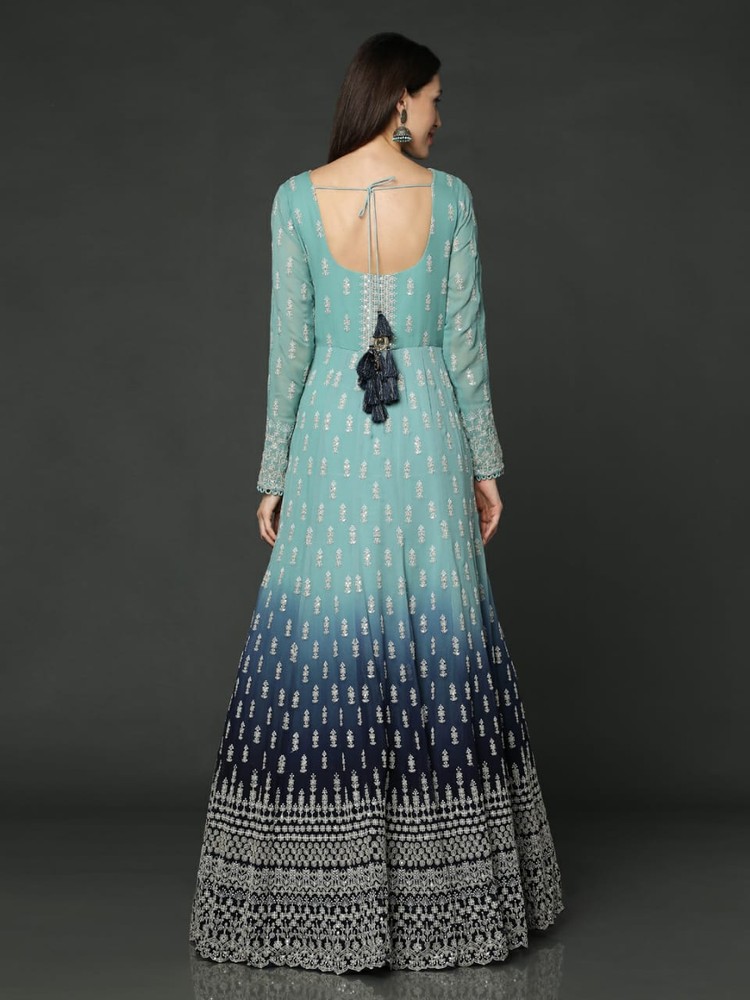 Sky Blue thread Work Long Anarkali
