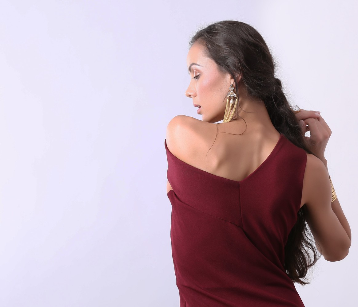 IRIS - Bardot Ruffle Front Slit Maxi