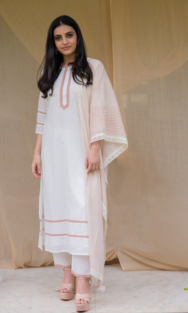 KAPRAAHA INNOCENT WHITE COTTON TUNIC SET