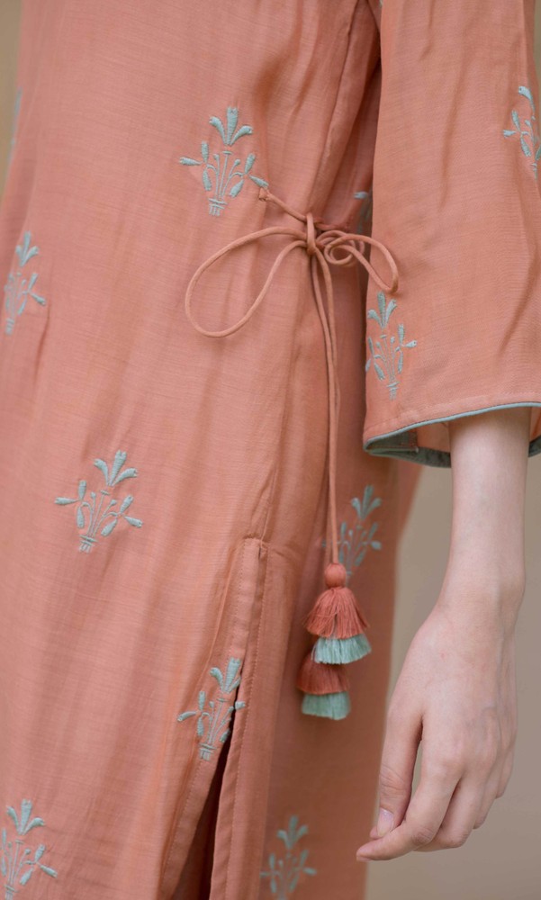 KAPRAAHA RUST EMBROIDERED TUNIC SET