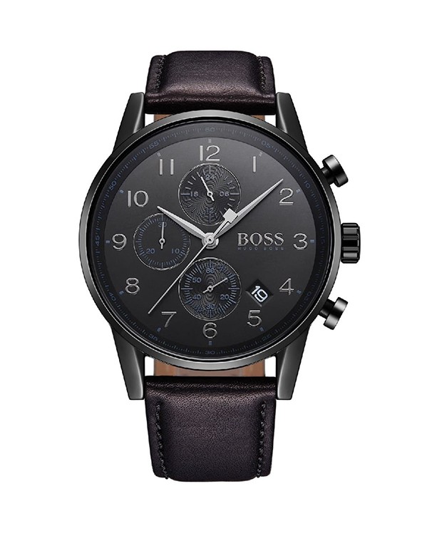 HUGO BOSS - Men Navigator Black Leather Chronograph Watch - 1513497