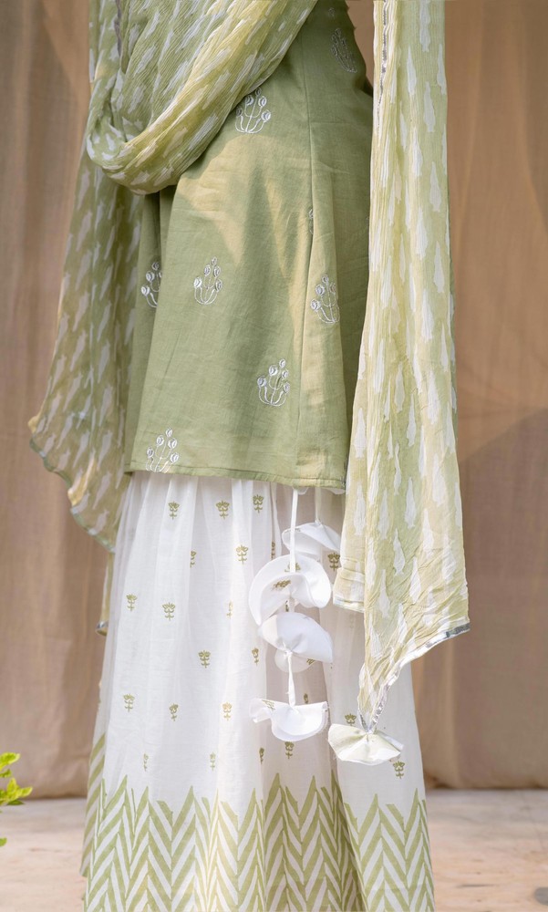 KAPRAAHA GREEN EMBROIDERED SHARARA SET