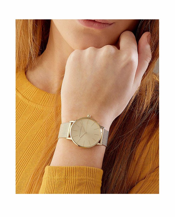 Armani Exchange Lola with Gold Stainless Steel Mesh Bracelet Women's Watch