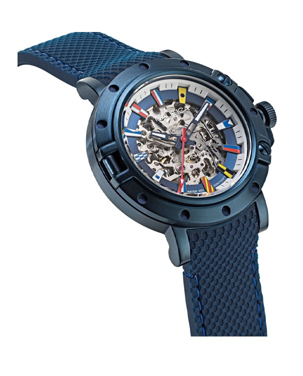 NAUTICA Porthole - Automatic Skeleton with Blue Strap Men's Watch