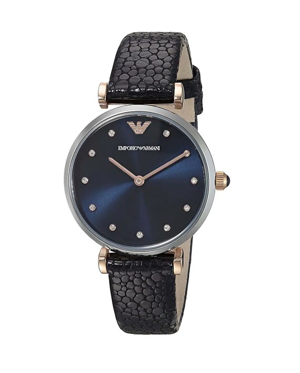 Emporio Armani Gianni T-Bar Navy Leather Strap Women Watch AR1989