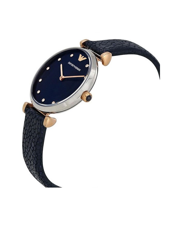 Emporio Armani Gianni T-Bar Navy Leather Strap Women Watch AR1989