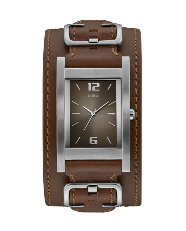 Guess Rectangular Shape Brown Strap Men Watch W1165G1 | Arktastic