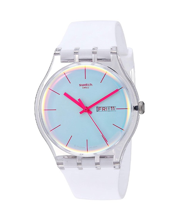 Swatch white dial silicone strap women Quartz watch