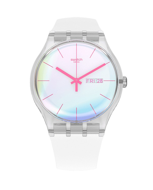 Swatch white dial silicone strap women Quartz watch