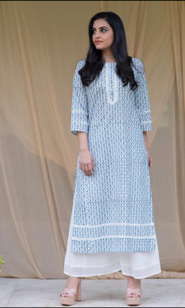 KAPRAAHA TEAL GREEN FLORAL TUNIC SET