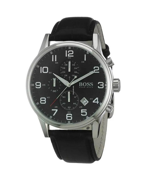 Hugo Boss Men Aeroliner Leather Watch Black 1512448