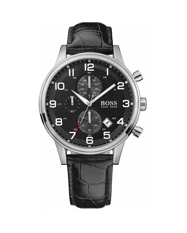 Hugo Boss Men Aeroliner Leather Watch Black 1512448