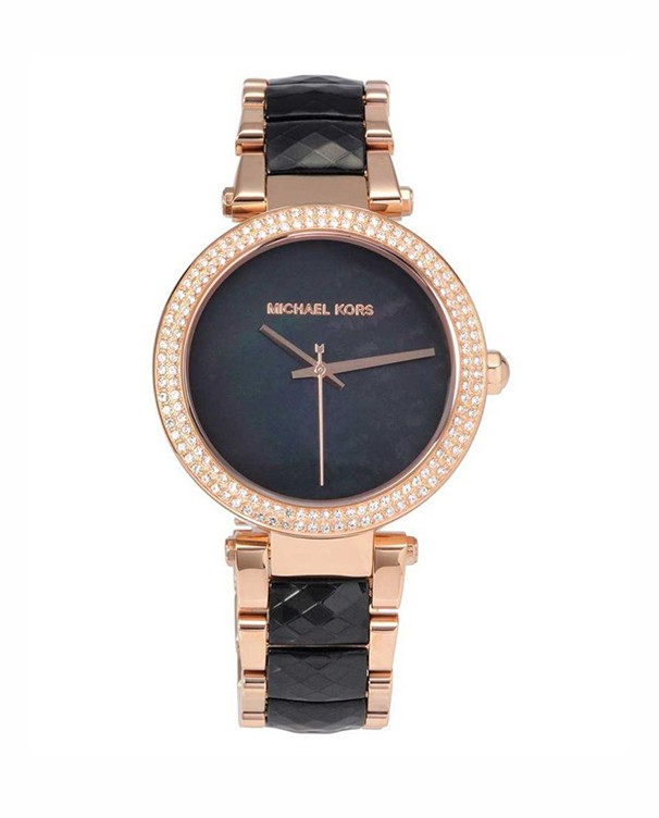 Michael Kors Women Parker Rose Gold-Tone Black Dial Watch MK6414