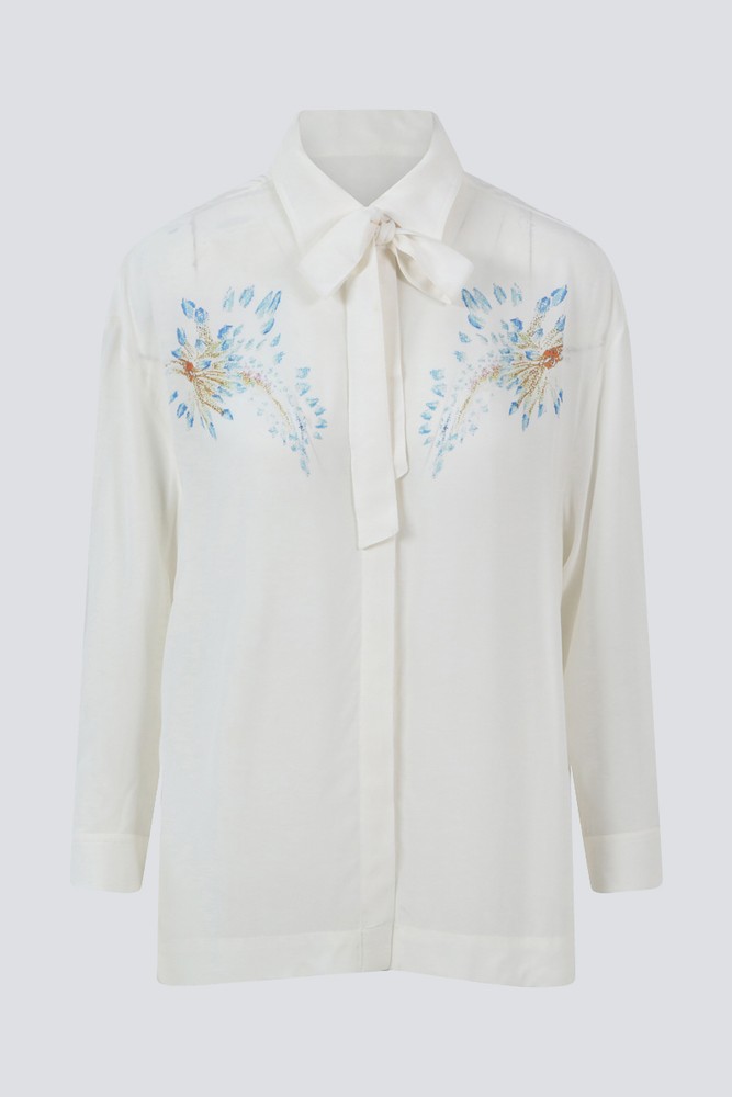 Poralia White Pussy Bow Blouse