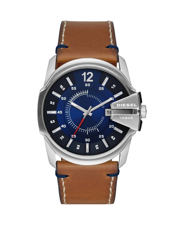 Diesel Model Master Chief Blue Dial Brown Leather Quartz Watch Model DZ1925