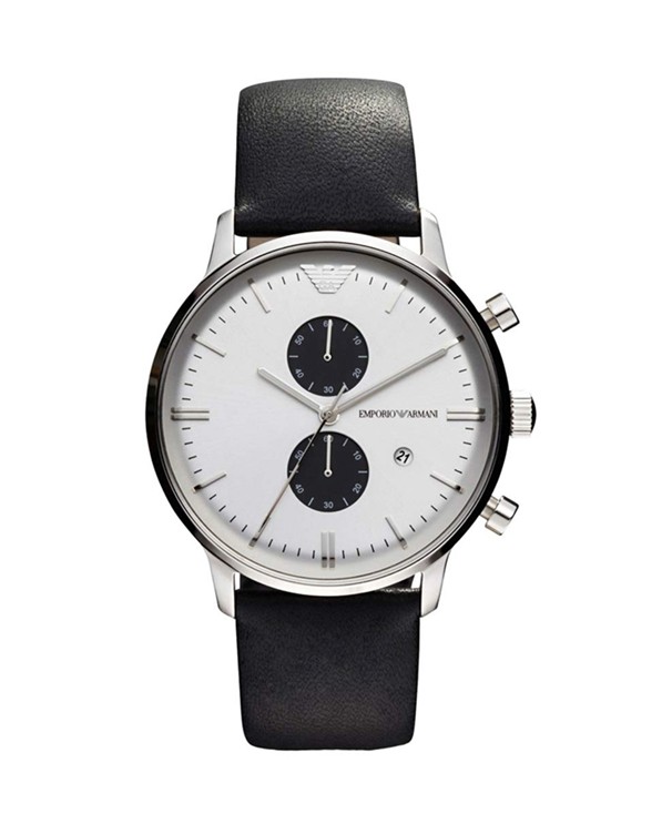 Emporio Armani Classic Chronograph with Black Leather Strap Men's Watch