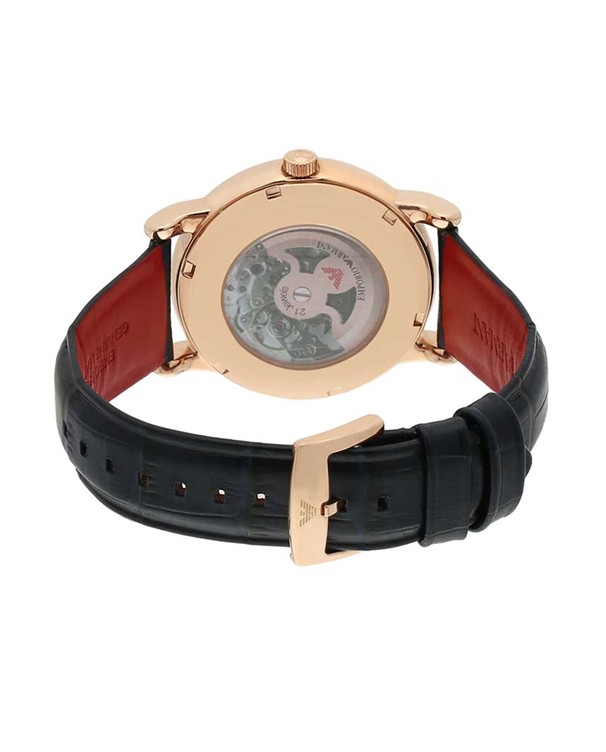 Emporio Armani Meccanico Skeleton Dial Leather Strap Watch AR60009