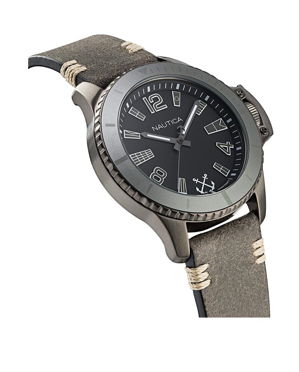 NAUTICA Black Dial Leather Strap Men's Watch