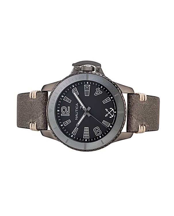 NAUTICA Black Dial Leather Strap Men's Watch
