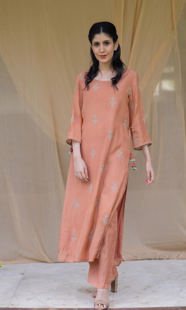 KAPRAAHA RUST EMBROIDERED TUNIC SET