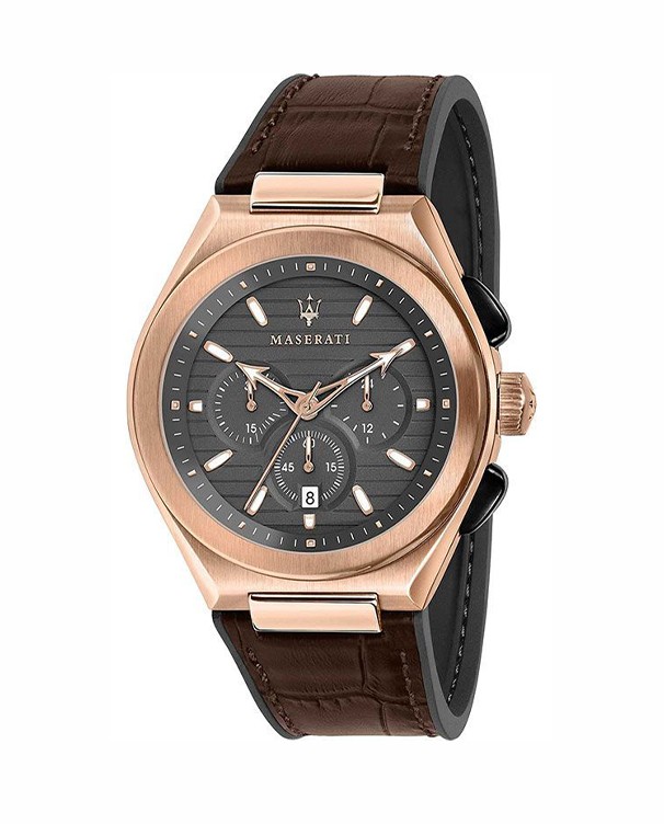 Maserati Triconic with Grey Dial & Brown Leather Strap Men's Watch