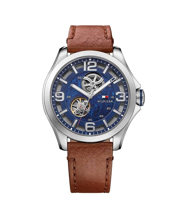 TOMMY HILFIGER leather Strap With A Tang Closure with Blue dial Men's Watch